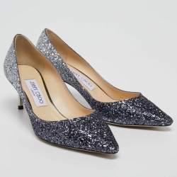 Pre Owned Jimmy Choo Two Tone Ombre Coarse Glitter Fabric Romy Pointed Toe Pumps 37.5