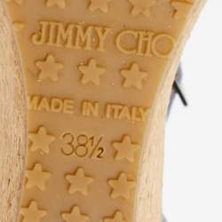 Jimmy Choo Blue Leather Cork Wedge Platform Slingback Sandals Size 38.5