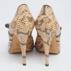 Jimmy Choo Beige/Black Python Leather Mary Jane Peep Toe Pumps Size 38.5