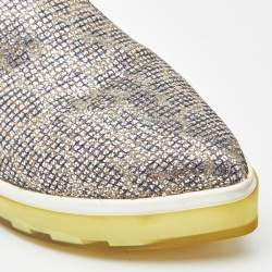 Pre Owned Jimmy Choo Metallic/Black Glitters and Suede Smoking Slippers Size 37.5