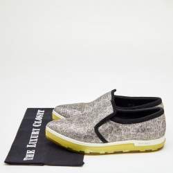 Pre Owned Jimmy Choo Metallic/Black Glitters and Suede Smoking Slippers Size 37.5