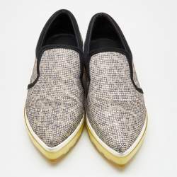 Pre Owned Jimmy Choo Metallic/Black Glitters and Suede Smoking Slippers Size 37.5