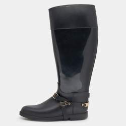 Pre Owned حذاء بوت للمطر جيمي تشو مطاط أسود مقاس 39