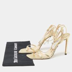 Pre Owned Jimmy Choo Gold Leather Metz Chain Ankle Strap Sandals Size 38.5