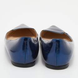 Pre Owned Jimmy Choo Metallic Blue Leather Attila Pointed Toe Ballet Flats Size 37.5