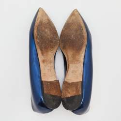 Pre Owned Jimmy Choo Metallic Blue Leather Attila Pointed Toe Ballet Flats Size 37.5