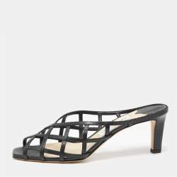 Pre Owned Jimmy Choo Black Lizard Embossed Leather Sai Mules Size 39.5