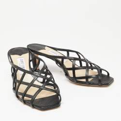 Pre Owned Jimmy Choo Black Lizard Embossed Leather Sai Mules Size 39.5