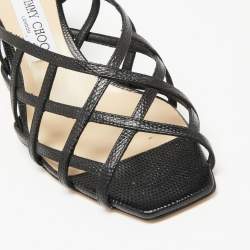 Pre Owned Jimmy Choo Black Lizard Embossed Leather Sai Mules Size 39.5