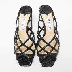 Pre Owned Jimmy Choo Black Lizard Embossed Leather Sai Mules Size 39.5