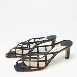 Pre Owned Jimmy Choo Black Lizard Embossed Leather Sai Mules Size 39.5