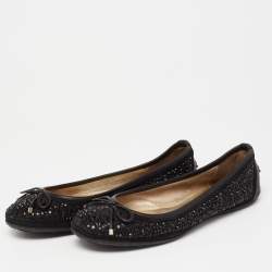 Pre Owned Jimmy Choo Black Crystal Embellished Suede and Leather Weber Ballet Flats Size 35