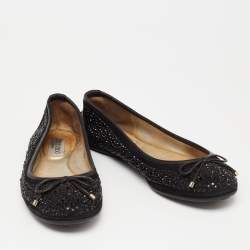 Pre Owned Jimmy Choo Black Crystal Embellished Suede and Leather Weber Ballet Flats Size 35