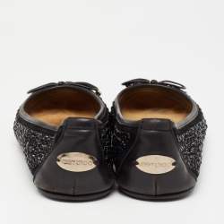 Pre Owned Jimmy Choo Black Crystal Embellished Suede and Leather Weber Ballet Flats Size 35