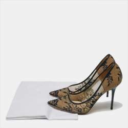 مملوكة مسبقًا Jimmy Choo Beige/Blue Lace and Patent Romy Pointed Toe Pumps Size 37