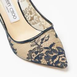 مملوكة مسبقًا Jimmy Choo Beige/Blue Lace and Patent Romy Pointed Toe Pumps Size 37