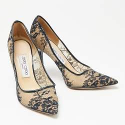 مملوكة مسبقًا Jimmy Choo Beige/Blue Lace and Patent Romy Pointed Toe Pumps Size 37