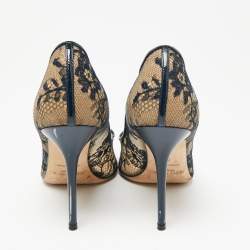 مملوكة مسبقًا Jimmy Choo Beige/Blue Lace and Patent Romy Pointed Toe Pumps Size 37