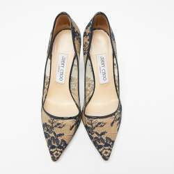مملوكة مسبقًا Jimmy Choo Beige/Blue Lace and Patent Romy Pointed Toe Pumps Size 37