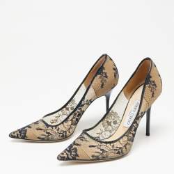 مملوكة مسبقًا Jimmy Choo Beige/Blue Lace and Patent Romy Pointed Toe Pumps Size 37