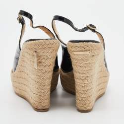 Jimmy Choo Black Patent Leather Polar Slingback Espadrille Wedge Sandals Size 38