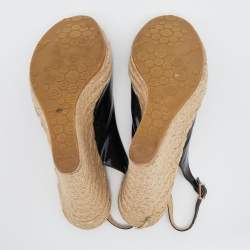 Jimmy Choo Black Patent Leather Polar Slingback Espadrille Wedge Sandals Size 38