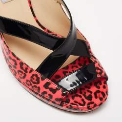 Pre Owned Jimmy Choo Pink Leopard Print Patent Leather Gesture Platform Pumps Size 40