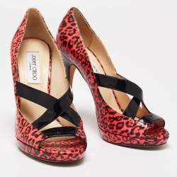Pre Owned Jimmy Choo Pink Leopard Print Patent Leather Gesture Platform Pumps Size 40