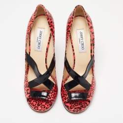 Pre Owned Jimmy Choo Pink Leopard Print Patent Leather Gesture Platform Pumps Size 40