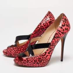 Pre Owned Jimmy Choo Pink Leopard Print Patent Leather Gesture Platform Pumps Size 40