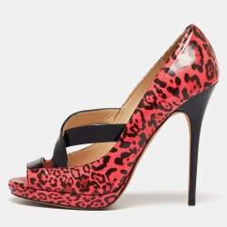 Pre Owned Jimmy Choo Pink Leopard Print Patent Leather Gesture Platform Pumps Size 40