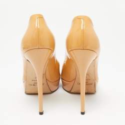 Jimmy Choo Beige Patent Leather Crown Peep-Toe Platform Pumps Size 41