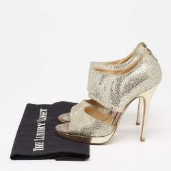 Jimmy Choo Silver/Gold Coarse Glitter Private Platform Sandals Size 37