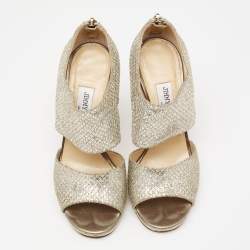 Jimmy Choo Silver/Gold Coarse Glitter Private Platform Sandals Size 37