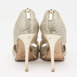 Jimmy Choo Silver/Gold Coarse Glitter Private Platform Sandals Size 37