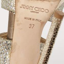 Jimmy Choo Silver/Gold Coarse Glitter Private Platform Sandals Size 37