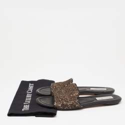 Pre Owned Jimmy Choo Two-Tone Coarse Glitter Nanda Flat Slides Size 41