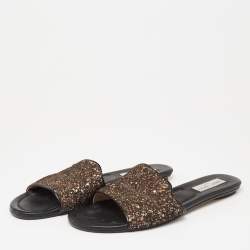 Pre Owned Jimmy Choo Two-Tone Coarse Glitter Nanda Flat Slides Size 41