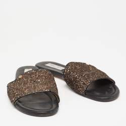 Pre Owned Jimmy Choo Two-Tone Coarse Glitter Nanda Flat Slides Size 41