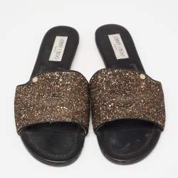 Pre Owned Jimmy Choo Two-Tone Coarse Glitter Nanda Flat Slides Size 41
