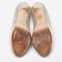 Pre Owned Jimmy Choo Silver/Gold Coarse Glitter Crown Peep-Toe Platform Pumps Size 36.5