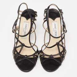 Pre Owned Jimmy Choo Black Leather Strappy Sandals Size 36.5