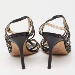Pre Owned Jimmy Choo Black Leather Strappy Sandals Size 36.5