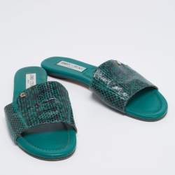 Pre Owned Jimmy Choo Two-Tone Snakeskin Leather Nanda Flat Slides Size 41