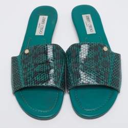 Pre Owned Jimmy Choo Two-Tone Snakeskin Leather Nanda Flat Slides Size 41