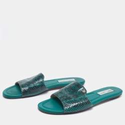 Pre Owned Jimmy Choo Two-Tone Snakeskin Leather Nanda Flat Slides Size 41