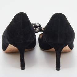 Jimmy Choo Black Suede Tegan Logo Tape Pointed Toe Pumps Size 38