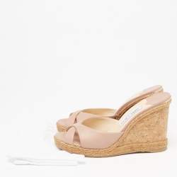 مملوكة مسبقًا صندل إسبادريل جيمي تشو ألمر 105 نعل فينيل وجلد وردي كعب روكي مقاس 40