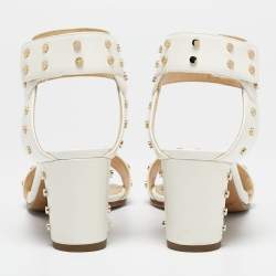 مملوكة مسبقًا Jimmy Choo Cream Leather Studded Open Toe Ankle Strap Sandals Size 37.5