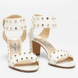مملوكة مسبقًا Jimmy Choo Cream Leather Studded Open Toe Ankle Strap Sandals Size 37.5